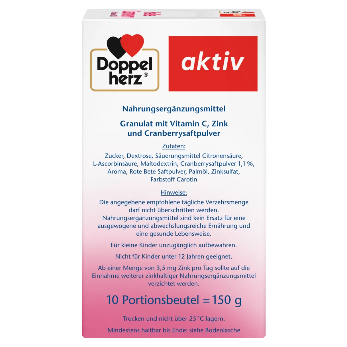 Abbildung der Produktverpackung Doppelherz aktiv Heiße Cranberry Seitenansicht rechts